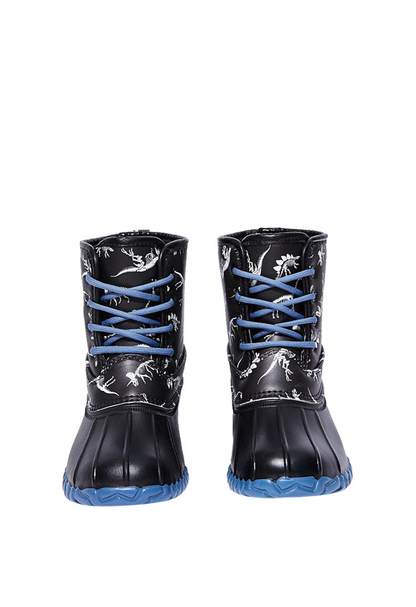 Dino Skeleton Lace Up Duck Boot Black Print