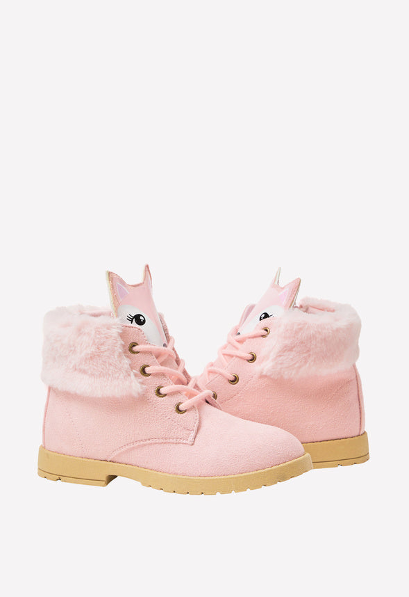 Fur Lined Fox Face Boot Pink