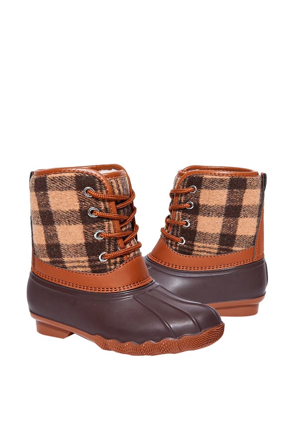 Plaid Lace Up Duck Boot Brown
