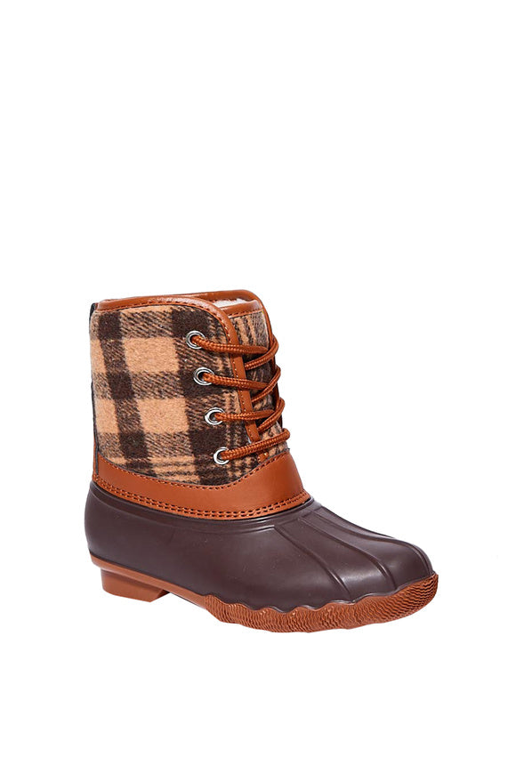 Plaid Lace Up Duck Boot Brown