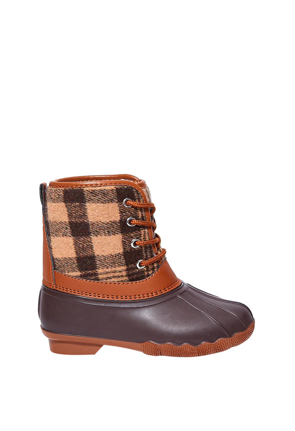 Plaid Lace Up Duck Boot Brown