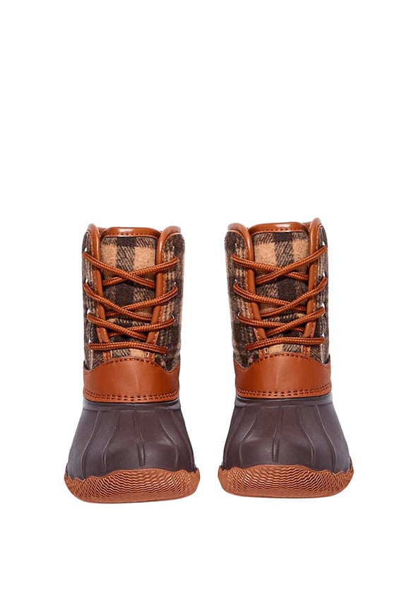 Plaid Lace Up Duck Boot Brown