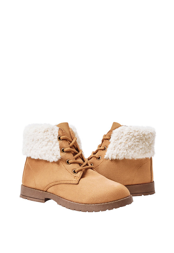 Fur Cuff Lug Sole Boot Tan