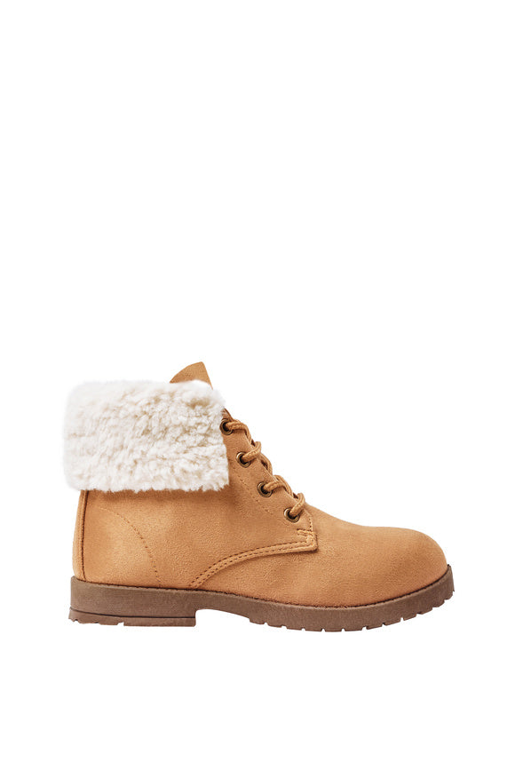 Fur Cuff Lug Sole Boot Tan