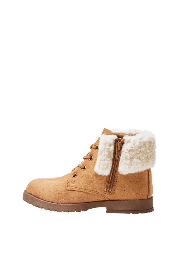 Fur Cuff Lug Sole Boot Tan