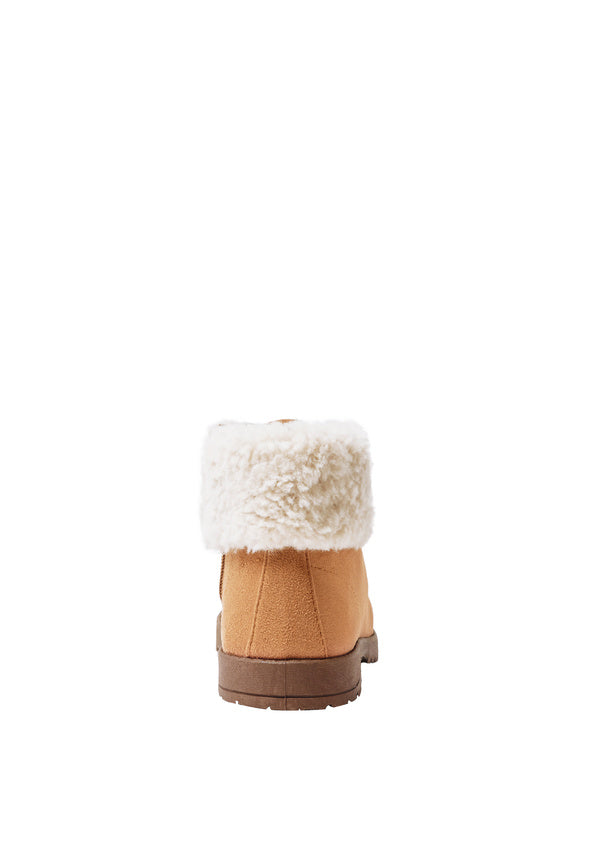 Fur Cuff Lug Sole Boot Tan