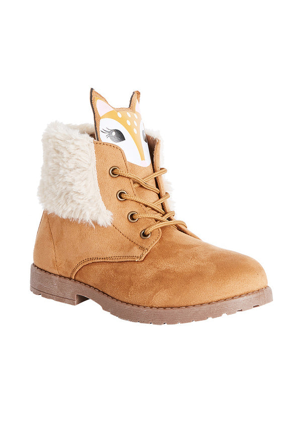 Fur Lined Deer Face Boot Tan