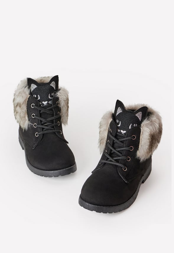 Fur Lined Cat Face Boot Black