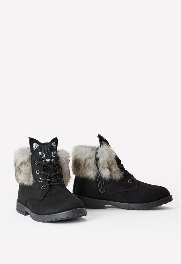 Fur Lined Cat Face Boot Black