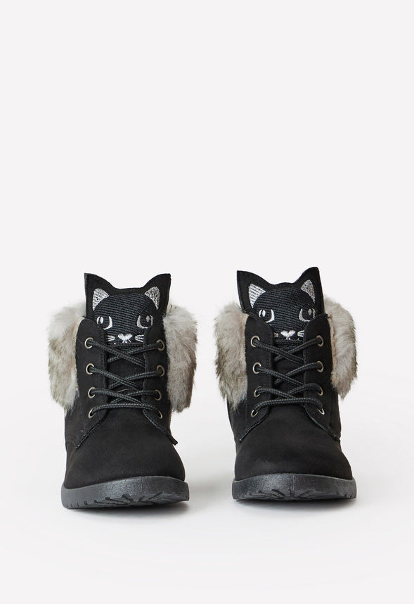Fur Lined Cat Face Boot Black