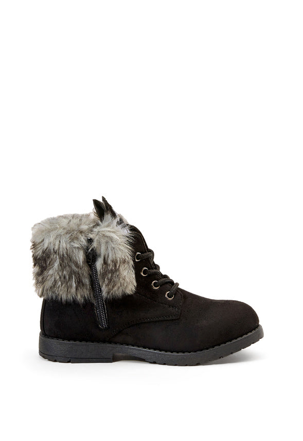 Fur Lined Cat Face Boot Black