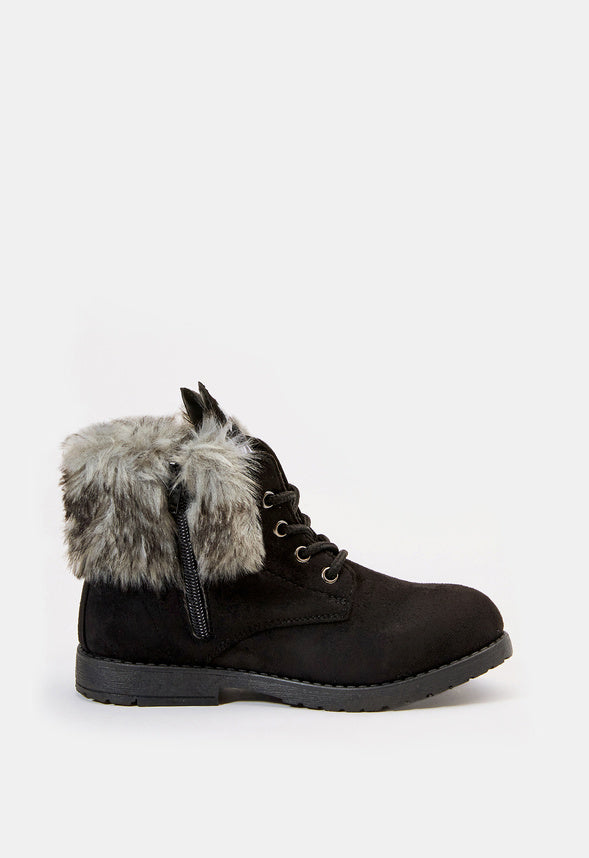 Fur Lined Cat Face Boot Black