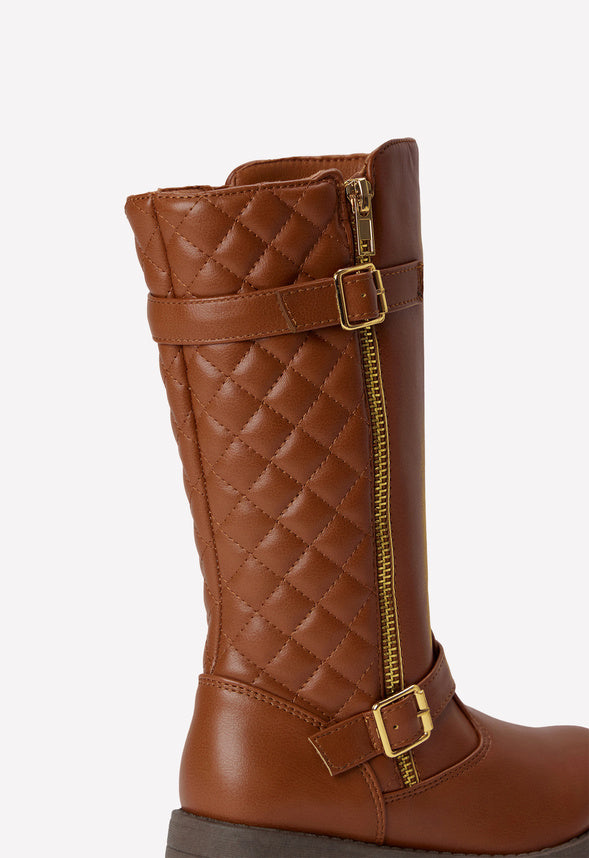 Quilted Tall Moto Boot Brown