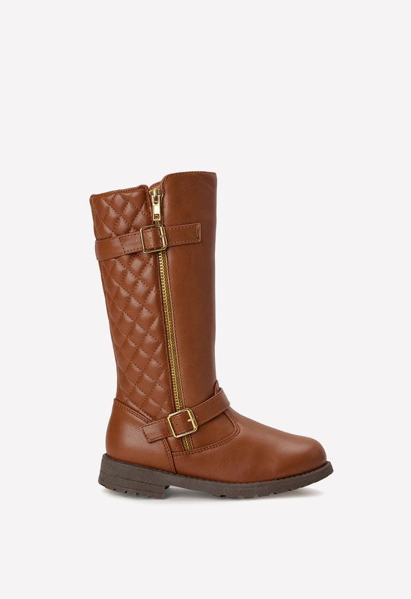 Quilted Tall Moto Boot Brown