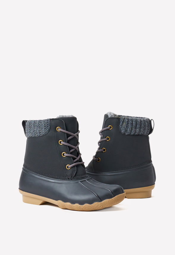 Sweater Cuff Lace Up Duck Boot Black