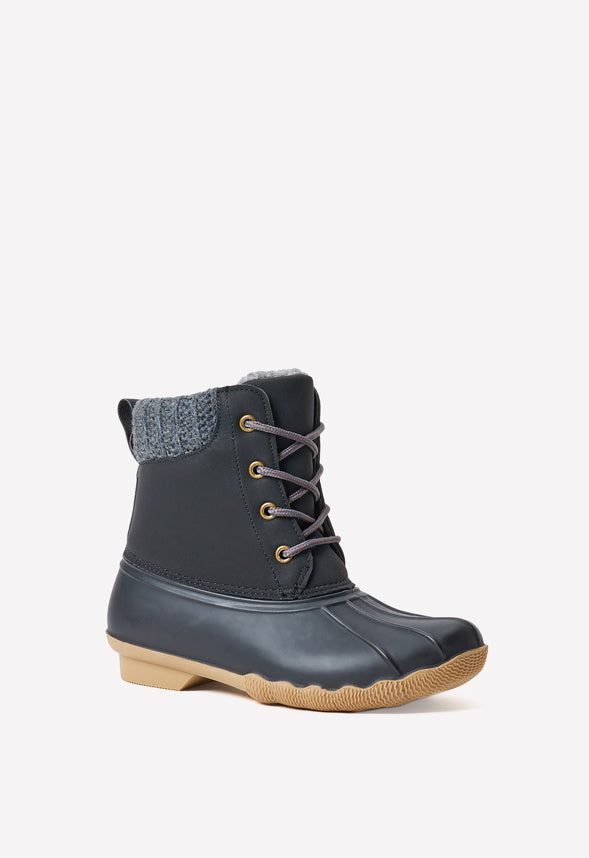Sweater Cuff Lace Up Duck Boot Black