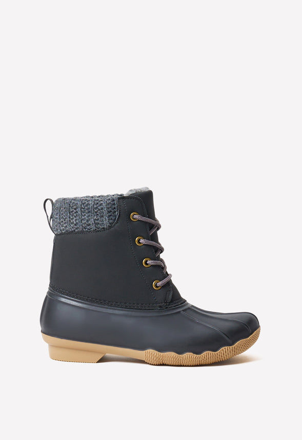 Sweater Cuff Lace Up Duck Boot Black