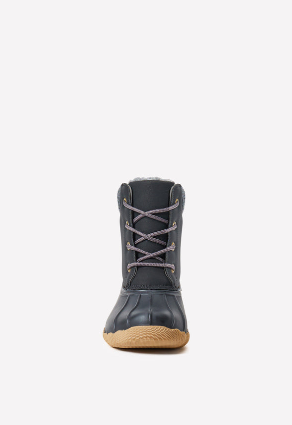 Sweater Cuff Lace Up Duck Boot Black