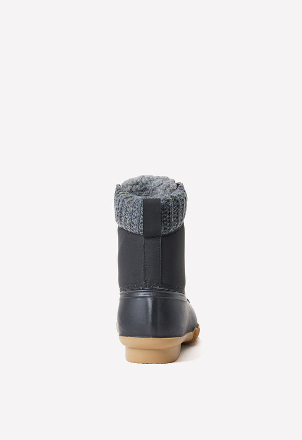 Sweater Cuff Lace Up Duck Boot Black