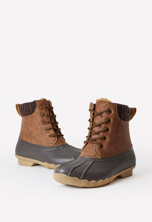 Sweater Cuff Lace Up Duck Boot Brown