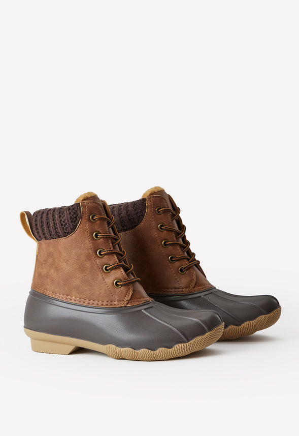 Sweater Cuff Lace Up Duck Boot Brown