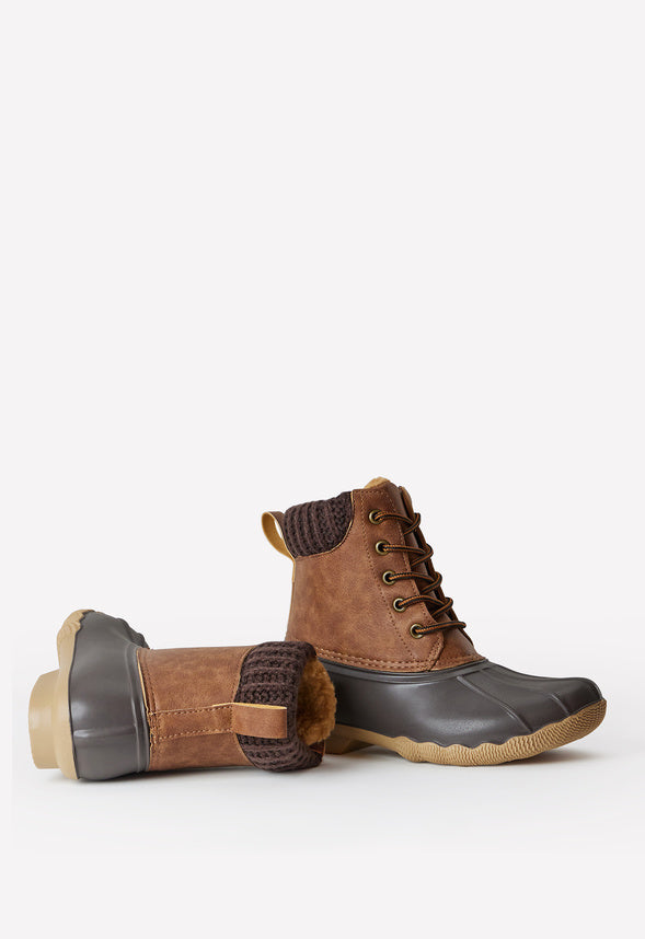 Sweater Cuff Lace Up Duck Boot Brown