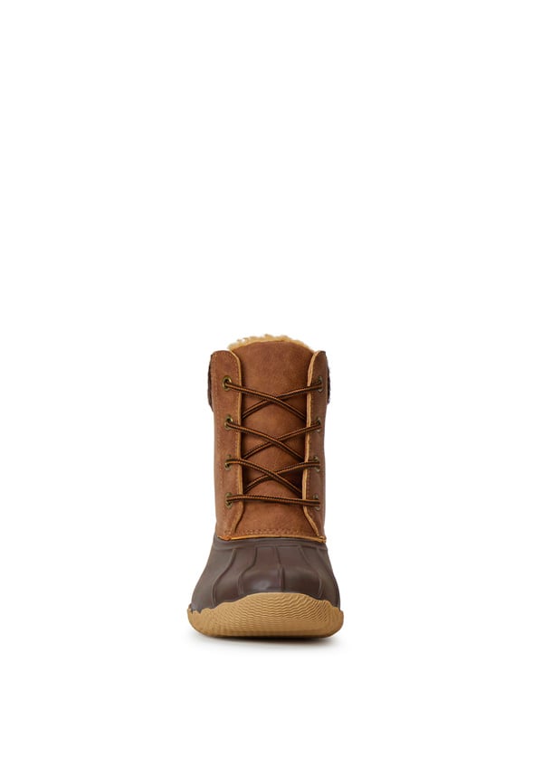 Sweater Cuff Lace Up Duck Boot Brown