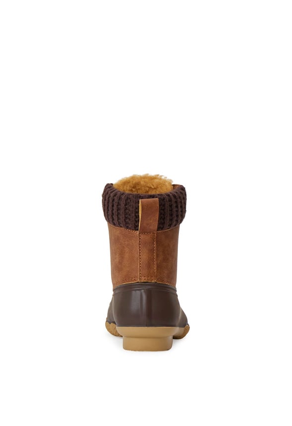 Sweater Cuff Lace Up Duck Boot Brown