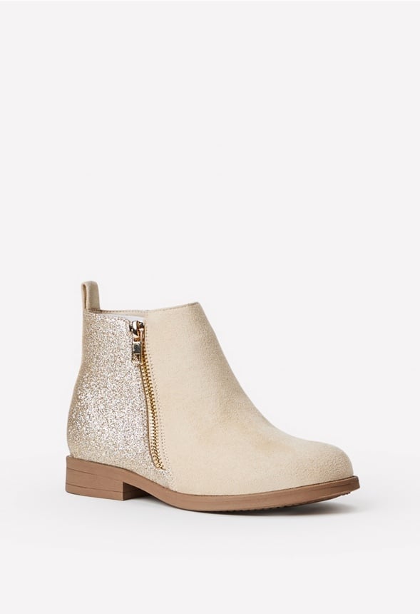 Side Zip Glitter Back Bootie Brown