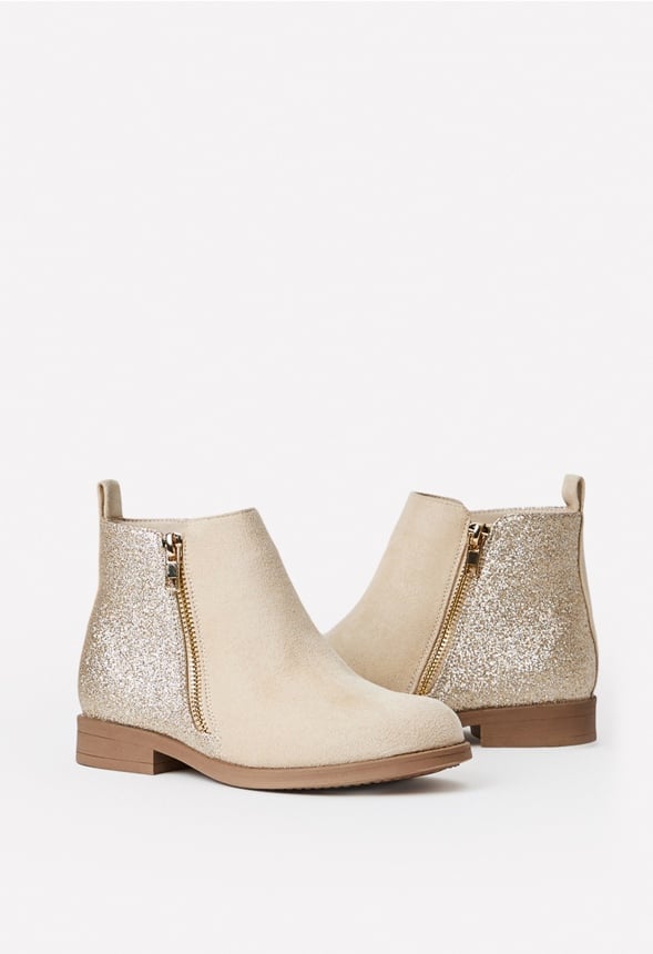 Side Zip Glitter Back Bootie Brown