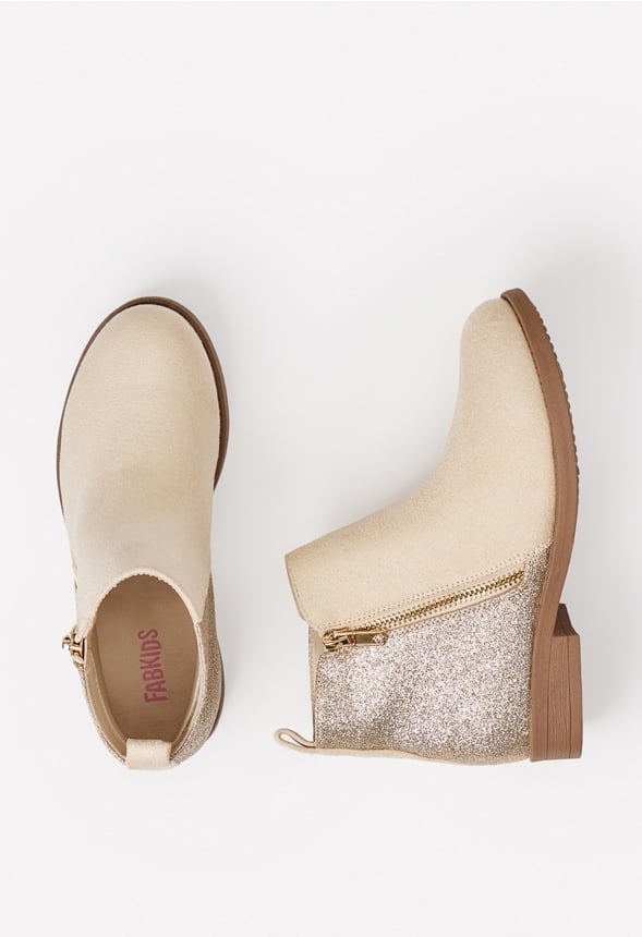 Side Zip Glitter Back Bootie Brown