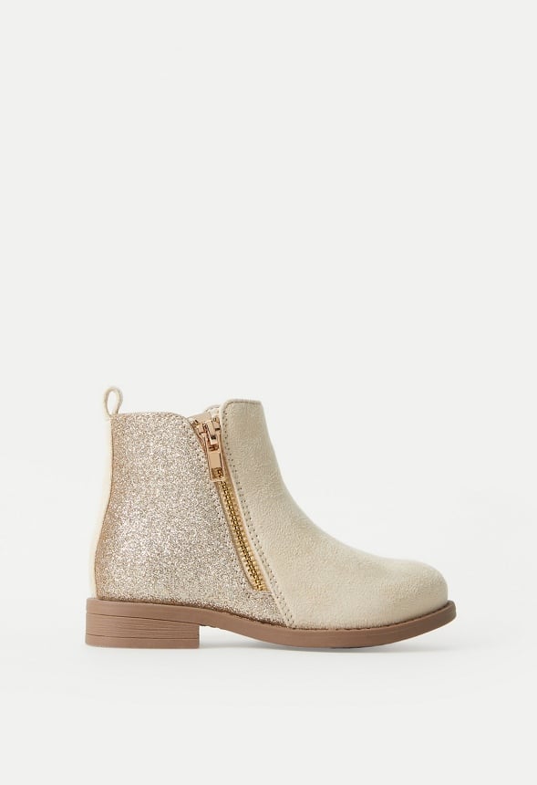 Side Zip Glitter Back Bootie Brown