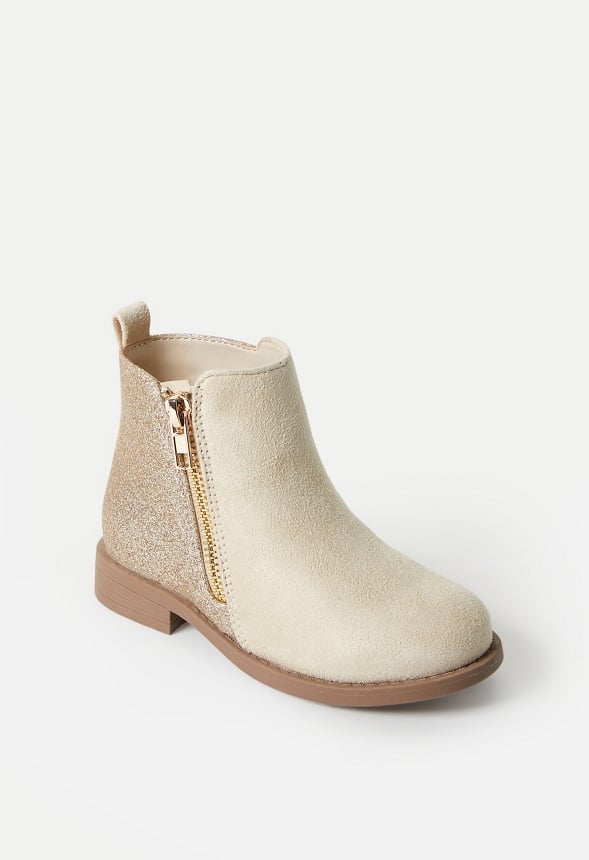 Side Zip Glitter Back Bootie Brown