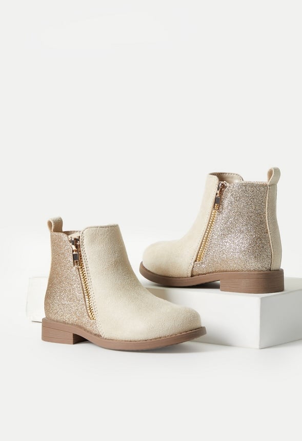 Side Zip Glitter Back Bootie Brown