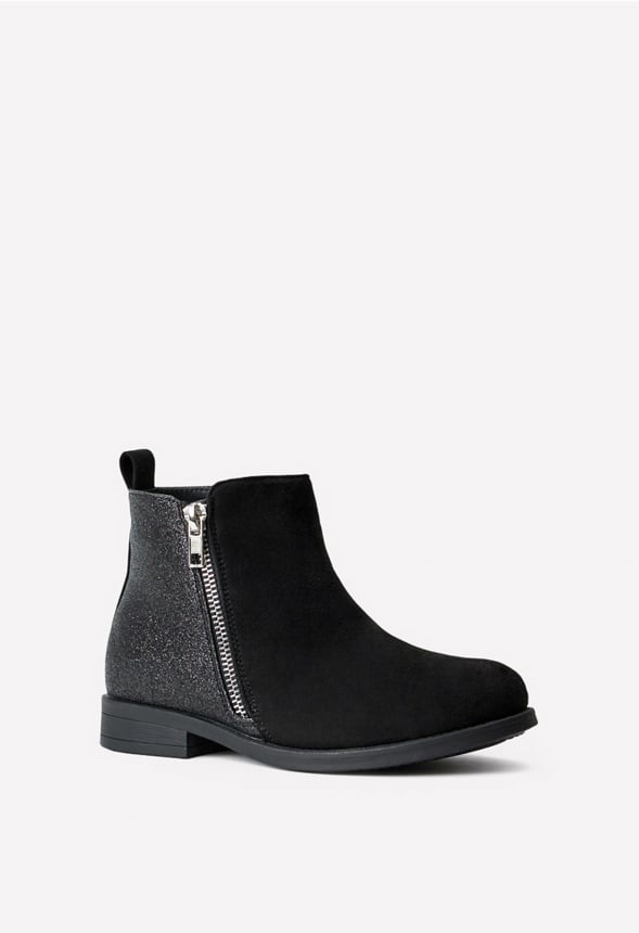 Side Zip Glitter Back Bootie Black