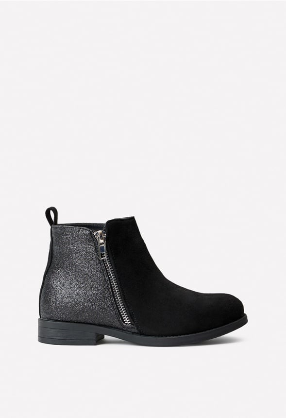 Side Zip Glitter Back Bootie Black