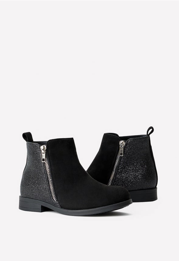 Side Zip Glitter Back Bootie Black