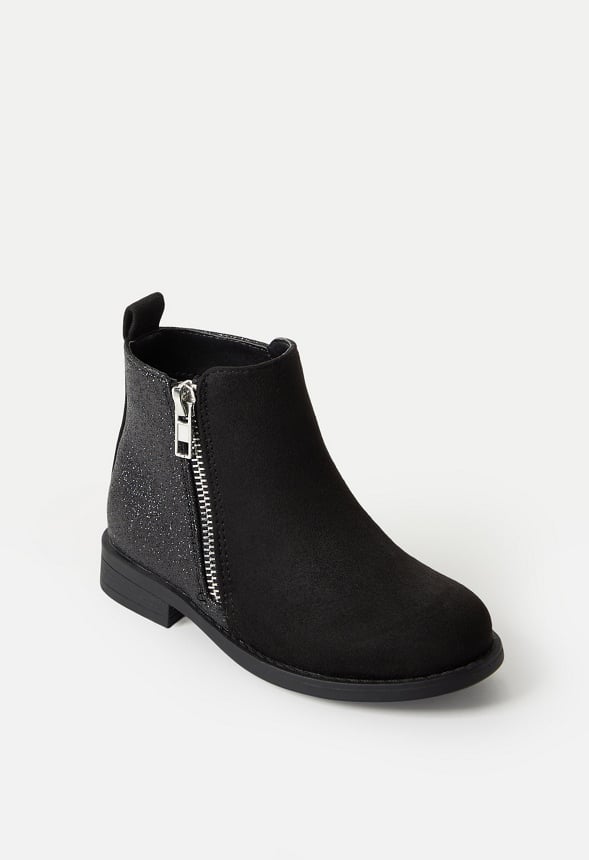 Side Zip Glitter Back Bootie Black