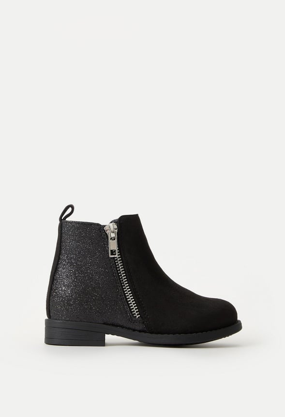 Side Zip Glitter Back Bootie Black