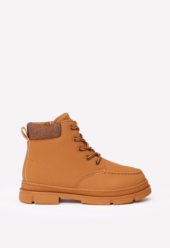 Cuff Lace Up Boot Brown