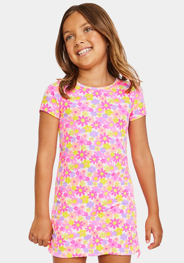 Floral Side Cinch Dress Pink