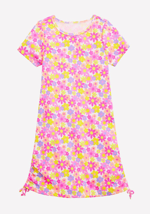 Floral Side Cinch Dress Pink