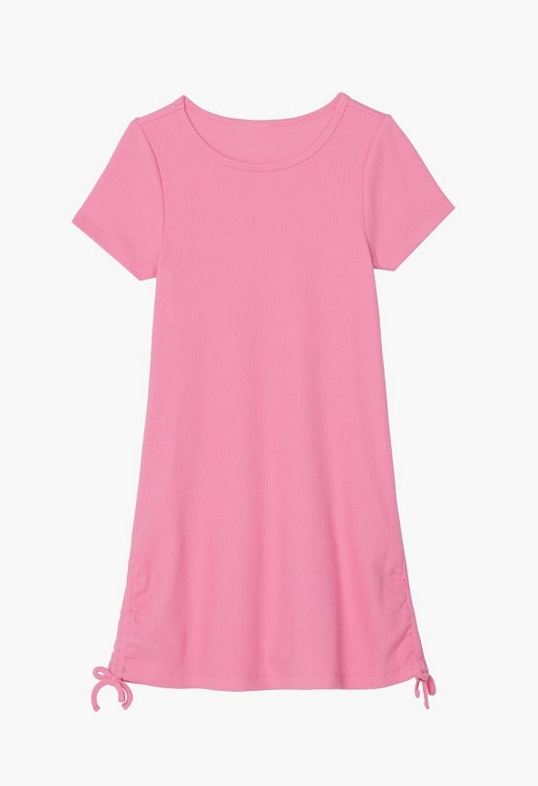 Side Cinch Ribbed Dress Pink