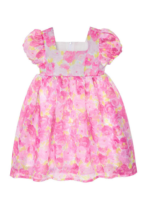 Tulle Puff Sleeve Babydoll Dress Pink