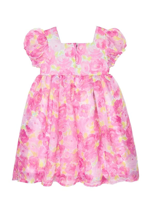 Tulle Puff Sleeve Babydoll Dress Pink