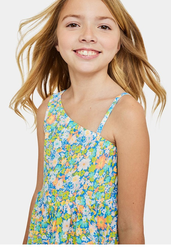 Ditsy Floral One Shoulder Dress Blue Floral