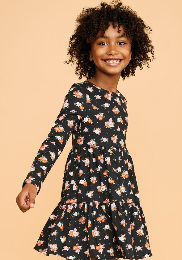 Ditsy Floral Tiered Dress Black Floral