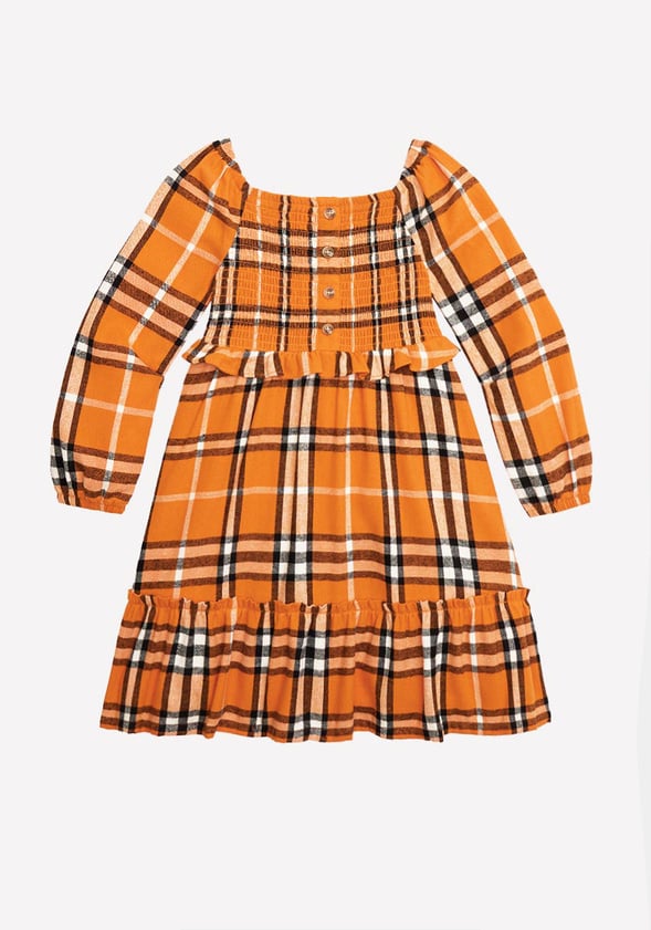 Smocked Plaid Dress Orange Plaid