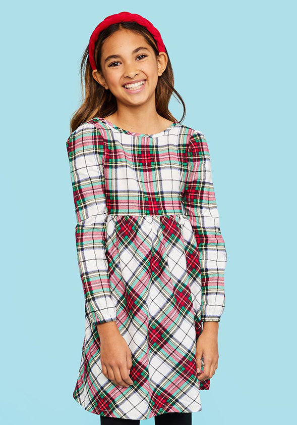 Plaid Bow Back Dress White Plaid