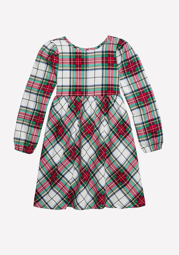 Plaid Bow Back Dress White Plaid